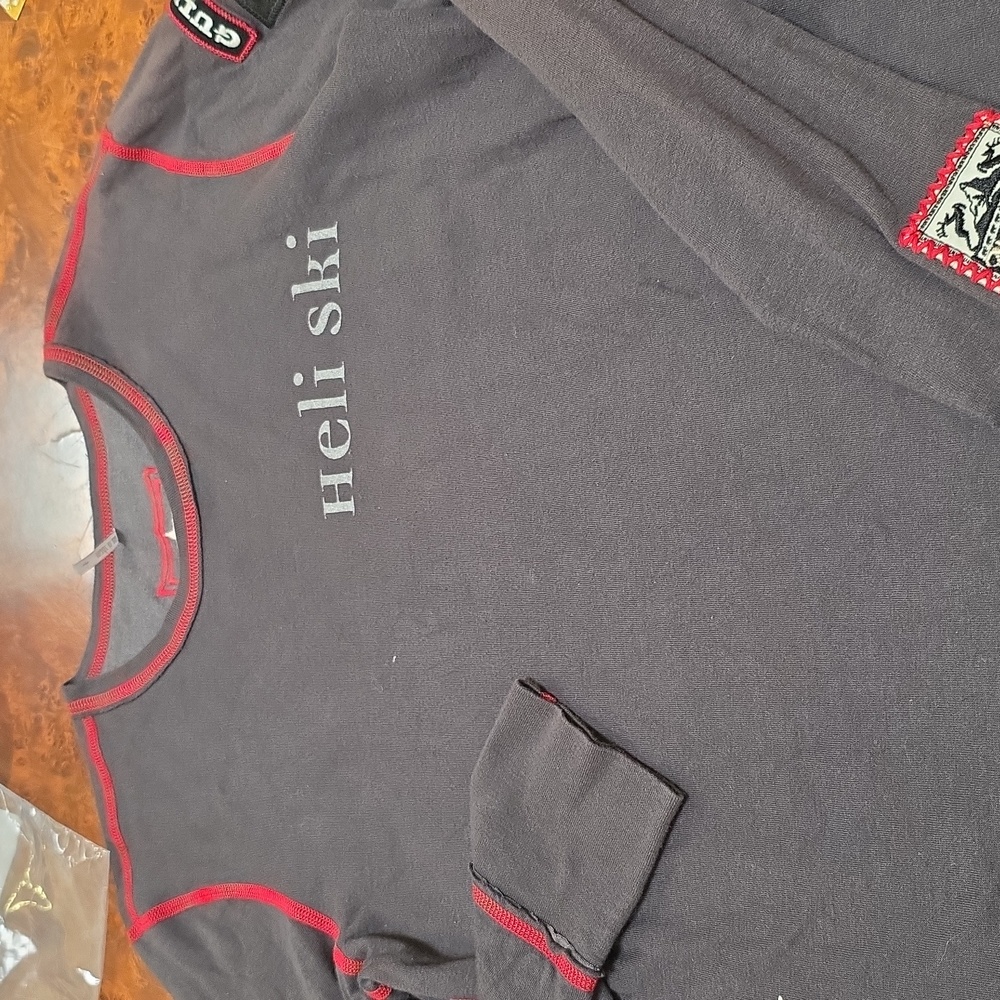 ALP& ROCK Heli Ski Long Sleeve Shirt Grey and Red With Patches See Picture.